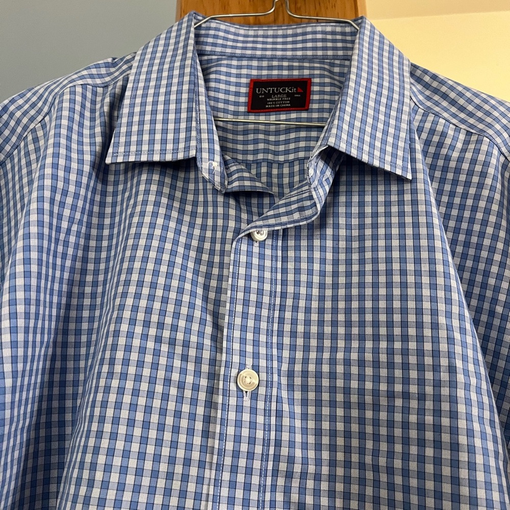 Untuckit Men’s Shirt L Blue Check Button Down